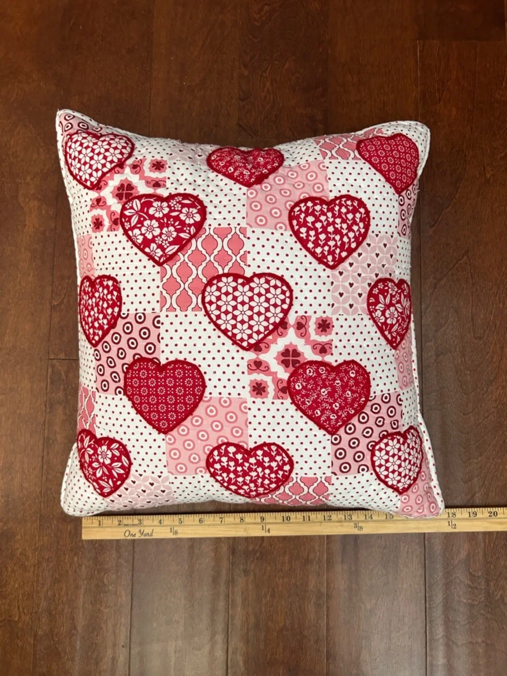 Novogratz Patchwork Print with Heart Quilted Accent Pillow - Red & Pink